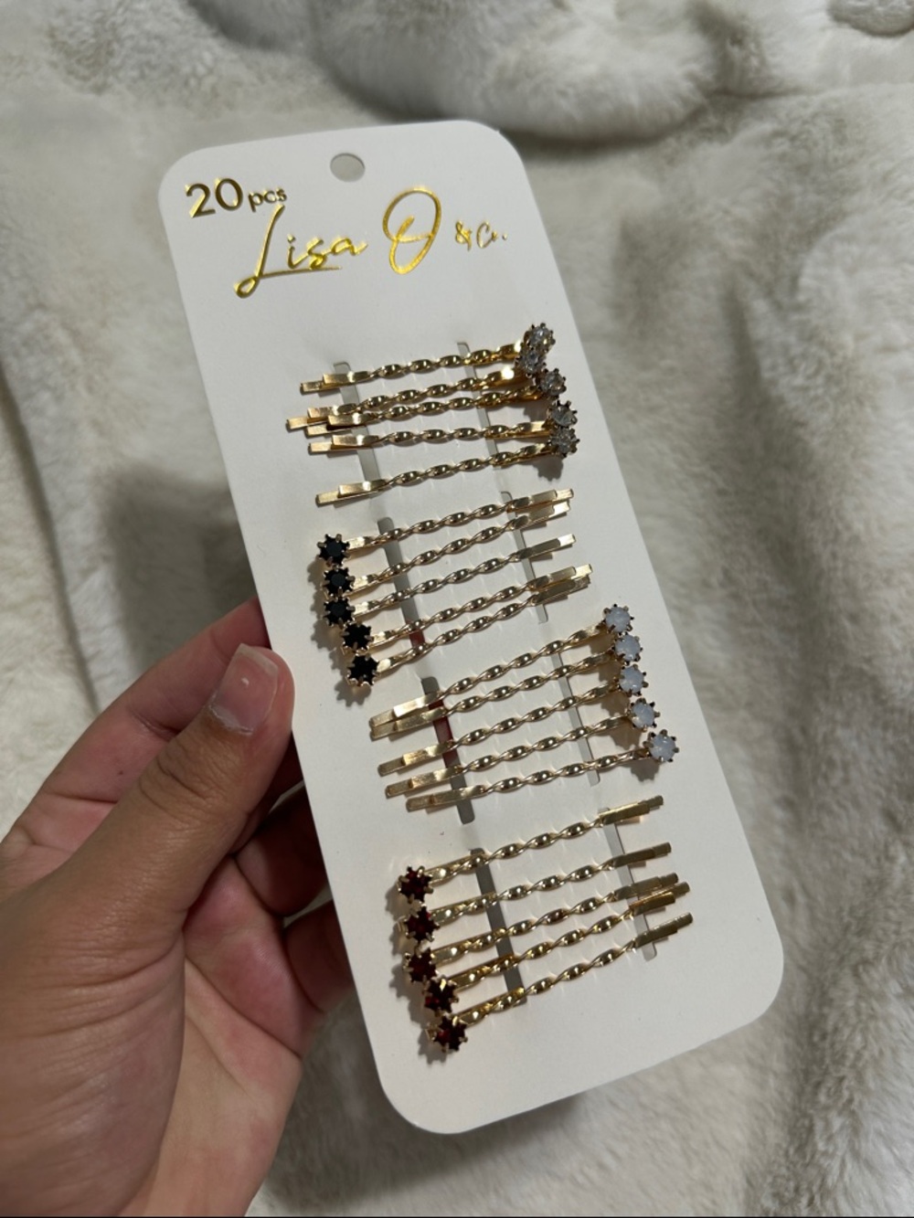 20-Piece Gold Flower Bobby Pin Set with Mixed Gem Colors